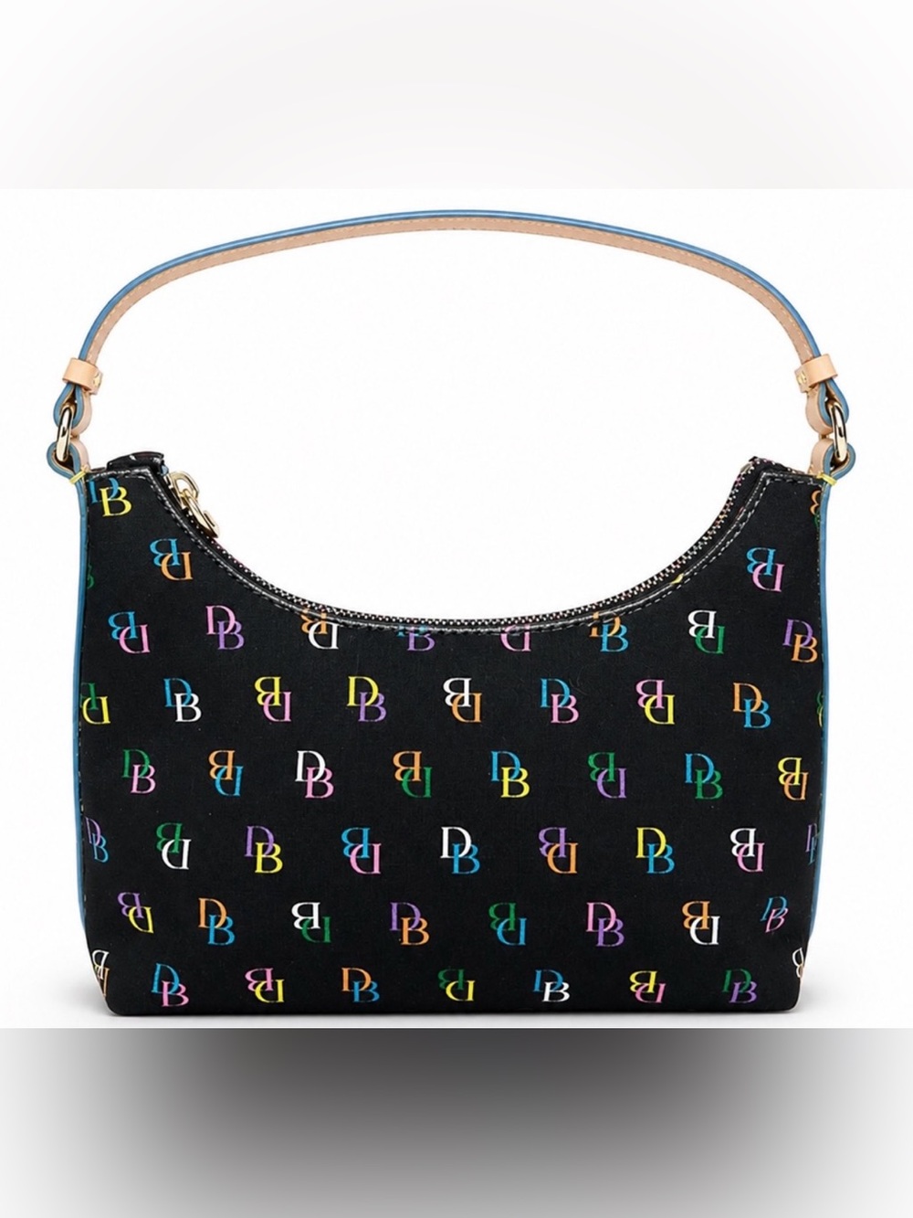 Dooney & Bourke Black Shoulder Bag with Multicolor DB Logo Print - Picture 2 of 15